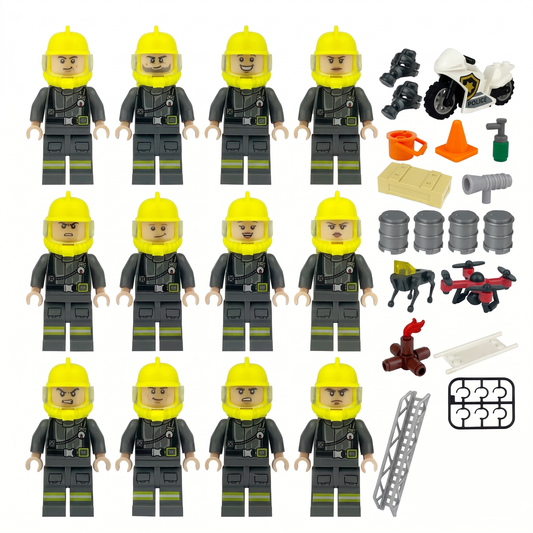 Firefighters Set of 12 Fire Department Custom Minifigures