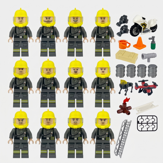 Firefighters Set of 12 Fire Department Custom Minifigures